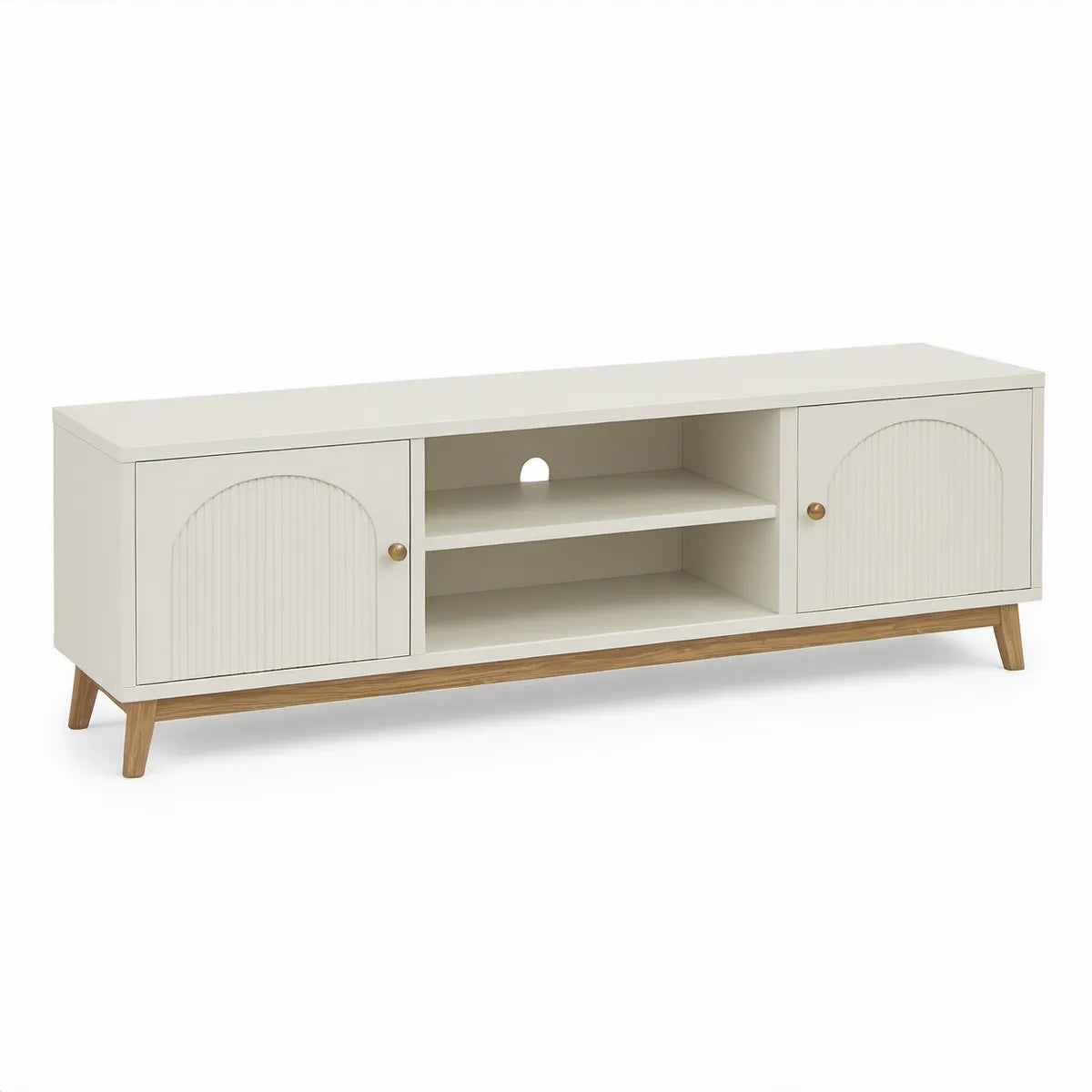 Televizní stolek se 2 dvířky a 2 policemi, MDF, 140 × 40 × 55 cm, krémový/přírodní hnědý