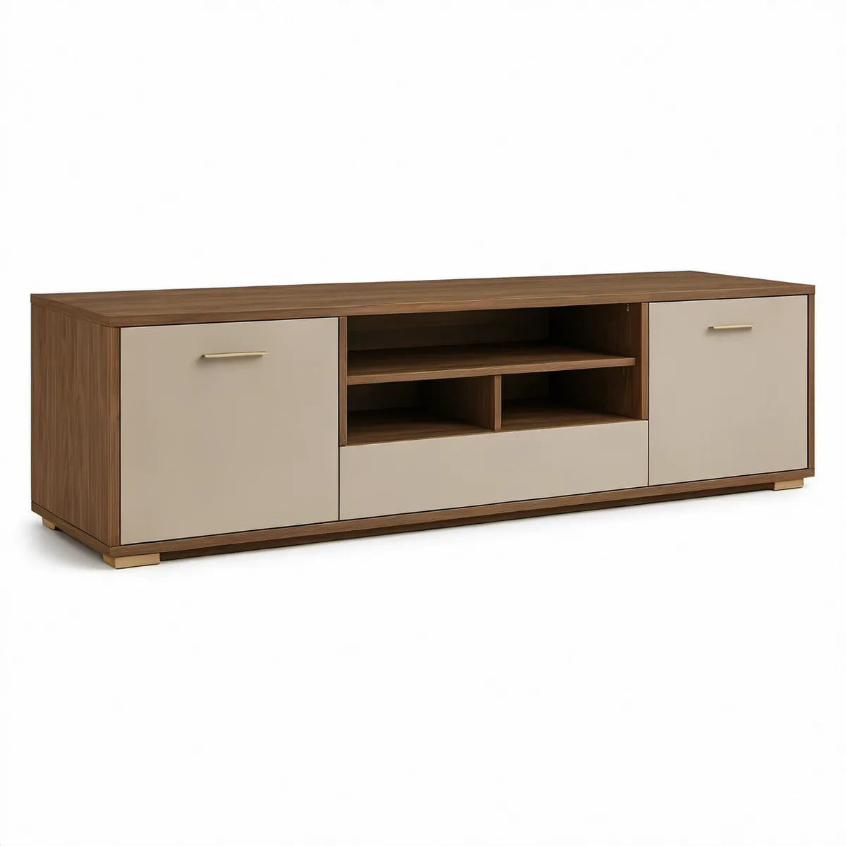TV stolek z laminované MDF v ořechové, béžové a zlaté barvě, 180 × 40 × 50 cm
