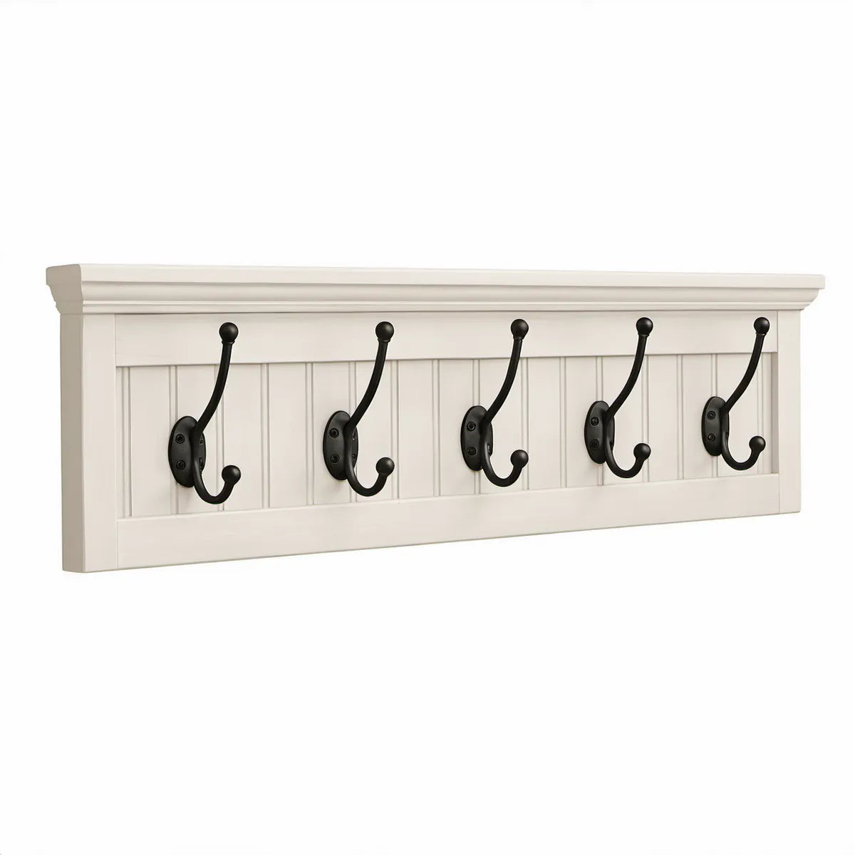 Nástěnný panel s 5 dvojitými háčky, MDF a ocel, bílý/černý, 102 × 38 × 12 cm
